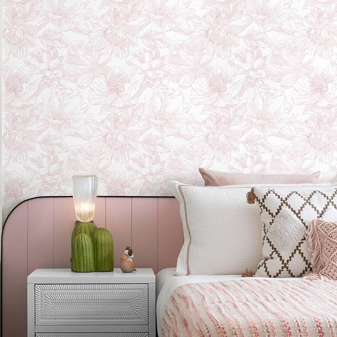Ismoon Large Floral Peel and Stick Wallpaper Boho White/Pink Contact Paper - Image 2