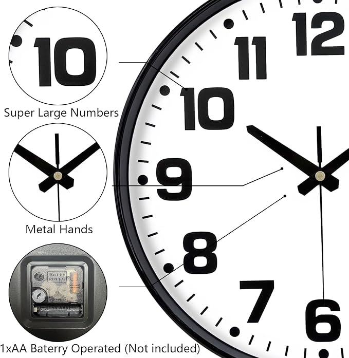Modern Silent Wall Clock, 10inch Non-Ticking Analog Battery Operated Clock - Image 6