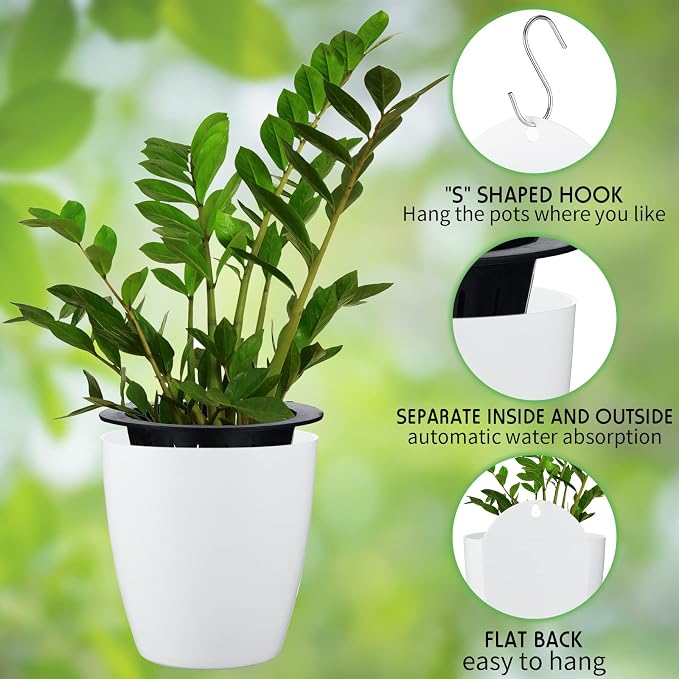 Yungyan 20 Sets 5" Self Watering Hanging Planter White Lazy Flower Pots Plastic - Image 5
