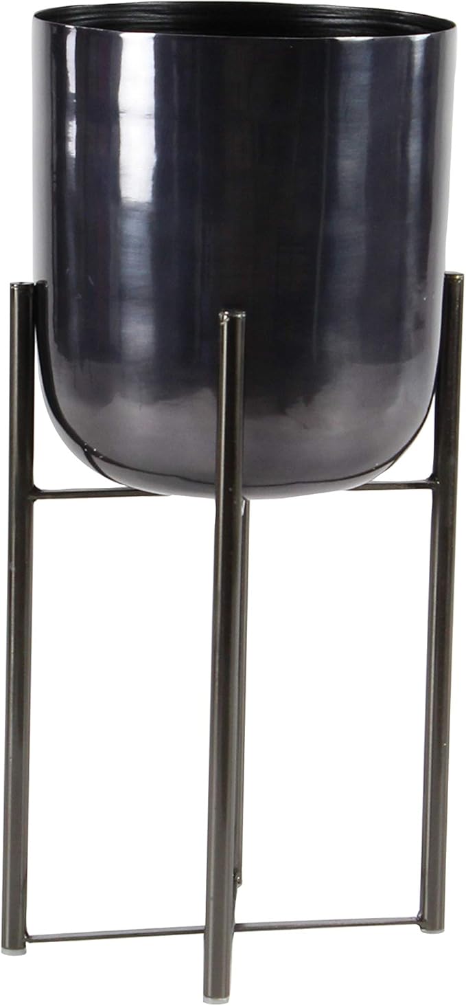 CosmoLiving by Cosmopolitan Metal Indoor Outdoor Planter Dome Large Planter Pot with Removable Stand, Set of 2 Planters 19", 22"H, Black