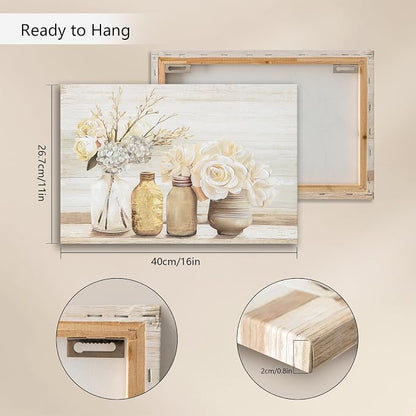 Farmhouse Floral Wall Art for bathroom, Flower Rustic Wood Board Canvas Wall - Image 8