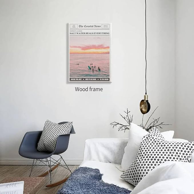 Pink Beach Newspaper Posters Vintage Fashion Coastal Girl Surf Wall Art 16X24 - Image 5
