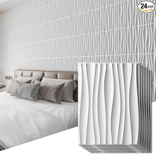 Art3d 24-Pack 3D Wall Panels for Interior Wall Décor, PVC Wavy Textured Accent by Art3d