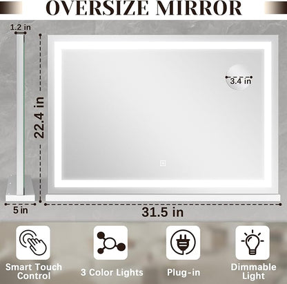 ROLOVE 31" x 22" Large Lighted Vanity Mirror - Image 2