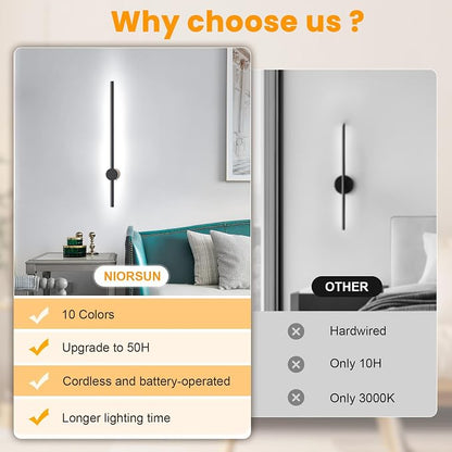 NIORSUN 24 Inch Battery Operated Wall Sconce Set of 2, 10 Colors Dimmable - Image 8