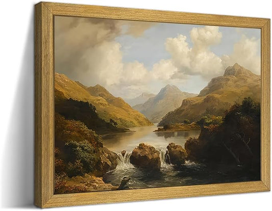 Framed Vintage Landscape Wall Art Home Decor, Retro Mountain Vintage Painting by Unknown
