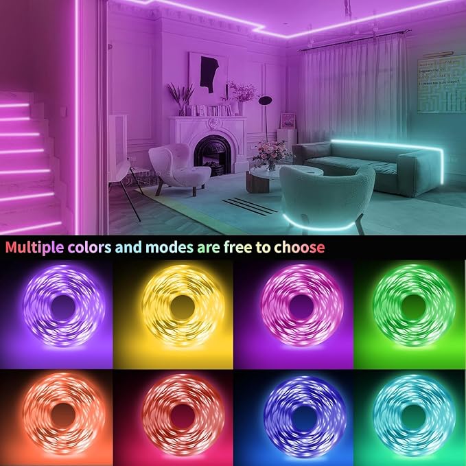 KSIPZE 96ft Led Strip Lights RGB Music Sync Color Changing Bluetooth Led Lights - Image 5