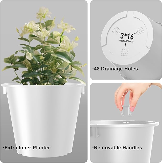 Kante Tall Round Planter Set of 2, 13 Inch Tall Decorative Planter Pots for Outdoor Indoor Garden Patio Front Porch (White)