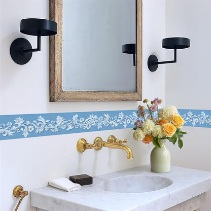 Blue Floral Wallpaper Border 196x4 Inch Peel and Stick Wall Border Elegant - Image 5