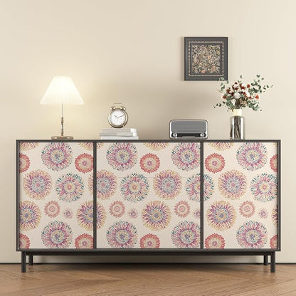 Beige Boho Wallpaper Peel and Stick, Vintage Circle Floral Contact Paper 17.5" - Image 3