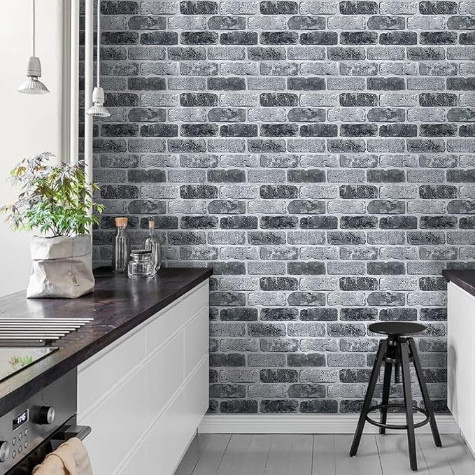 COMSTICKC 3D Faux Gray Brick Wall Panel Peel and Stick, Designed - Image 6