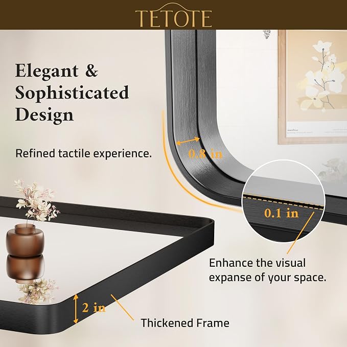 TETOTE 48 x 40 Inch Black Frame Mirror, Bathroom Vanity Mirror - Image 4