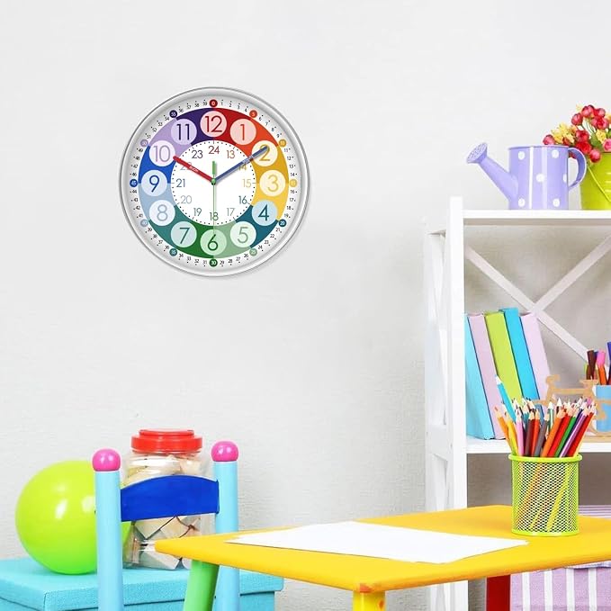 XFM Teaching Clocks Kids Colorful Small Wall Clock Battery Operated 10 Inch - Image 2