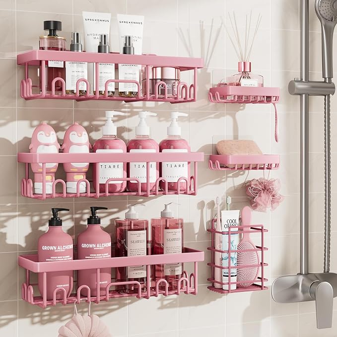 Veken Large Capacity Shower Caddy 6-Pack, No Drilling & Rustproof, Adhesive by Veken