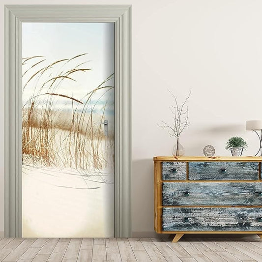3D Door Stickers - Sirte Dunes - Peel & Stick - Removable PVC Waterproof - Bedroom/Living Room - Rustic Desert Landscape - White & Brown - Abstract - 37.4"x82.7"