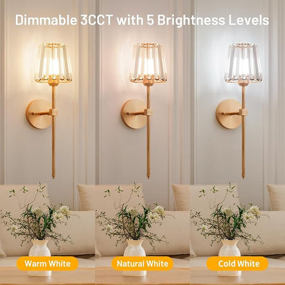 Crystal Battery Operated Wall Sconces Set of 2, 12 RGB and 3CCT Dimmable Wall - Image 6