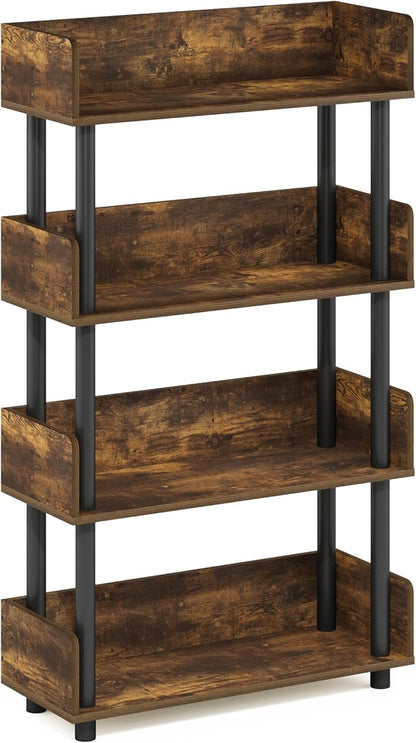 Furinno Turn-N-Tube 4-Tier Toolless Display Rack, Amber Pine/Black - Image 5