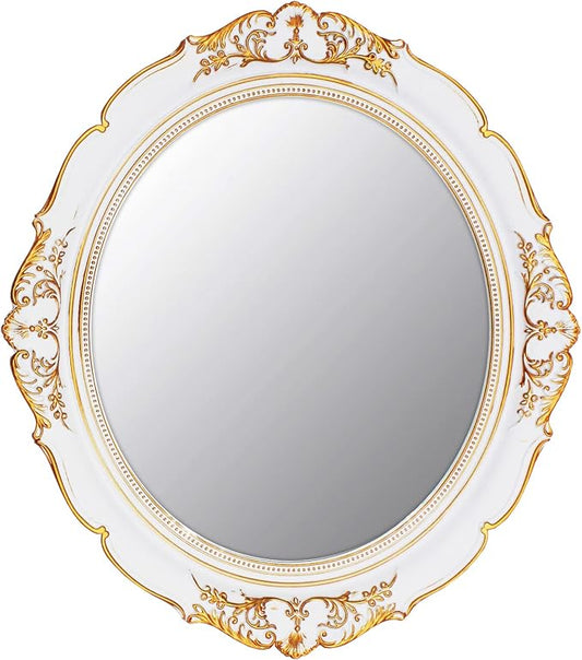 YCHMIR Vintage Decorative Wall Mirror 14.8 x 13.1 Inch Oval Mirror White by YCHMIR