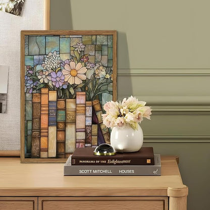 YYNISPIN Vintage Book Wildflower Wall Art Moody Stained Glass Book Lover Wall - Image 6
