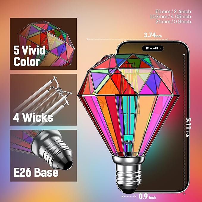 Hompavo Upgraded Dimmable LED Stained Glass Light Bulb, Hand-Painted Colorful E26 G95 3.5W, for Party, Halloween, Christmas, Home, Room, Garden, Balcony Decoration, 1 Pack