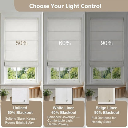 DEJAVU No Drill Cordless Blackout Roman Shades, Linen Textured Privacy Roman - Image 6