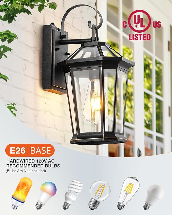 VIANIS Dusk to Dawn Exterior Light Fixture, Waterproof Outdoor Wall Sconce Porch Light for House, 100% Anti-Rust Aluminum Outside House Lights, Farmhouse Coach Lantern for Garage, Front Door 2Pcs