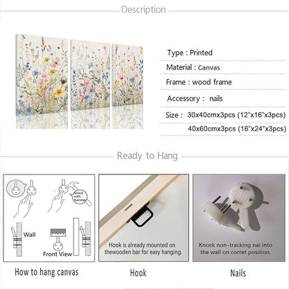 Bwodke Wildflower Wall Art Watercolor Botanical Floral Colorful Canvas Prints - Image 3
