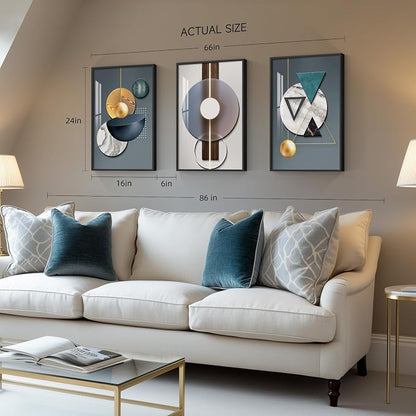 Framed Modern Wall Art for Living Room, 3 Piece Modern Luxury Bright Style Blue - Image 4