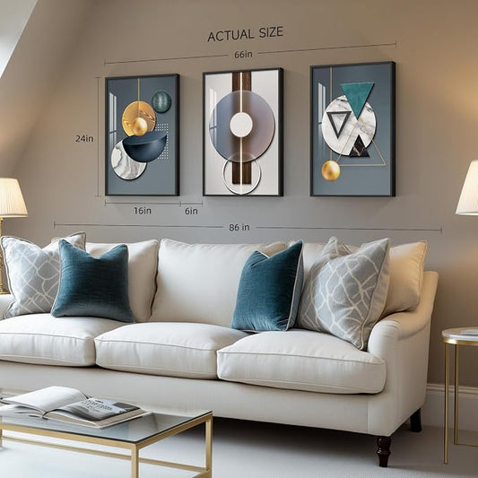 Framed Modern Wall Art for Living Room, 3 Piece Modern Luxury Bright Style Blue - Image 2