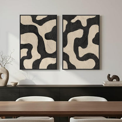 Framed Abstract Beige Black Wall Art - Image 3