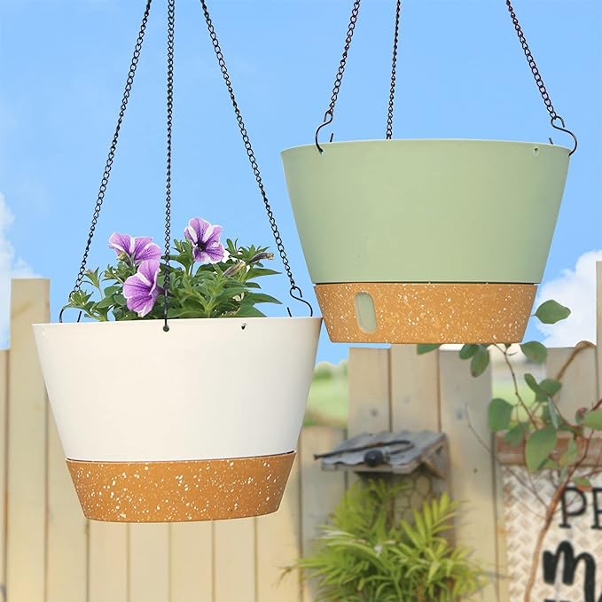 ZMTECH Hanging Planters for Indoor Plants Set of 2 Self Watering Hanging Pots Hanging Baskets Hanging Flower Pots for Outdoor Hanging Plants(10 Inch, White)