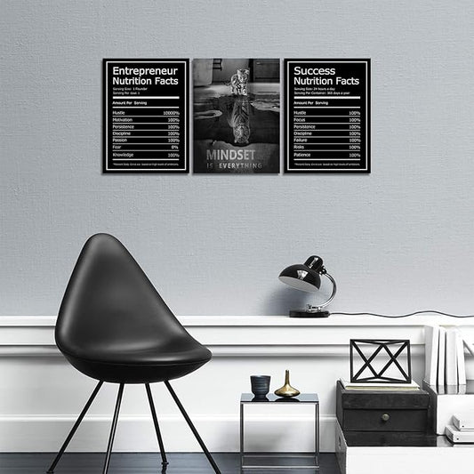 KAWAHONE Motivational Mindset Canvas Wall Art, Success Entrepreneur Nutrition - Image 2