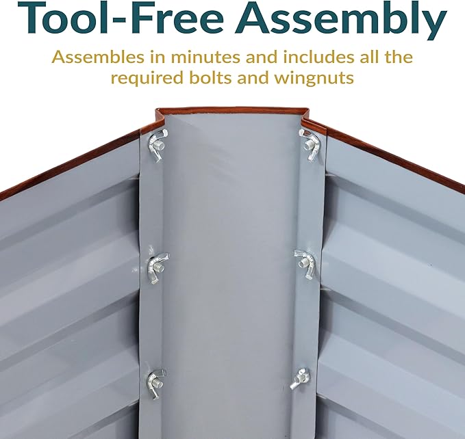 Sunnydaze 11.75" H Raised Metal Garden Bed - Galvanized Raised Garden Bed Outdoor for Vegetables and Flowers - Woodgrain - L-Shaped