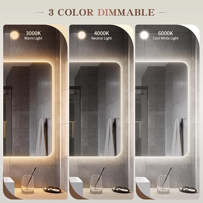 EOGOW LED Bathroom Mirror with Lights, 3 Colors Bathroom Mirror, Wall Mounted - Image 3