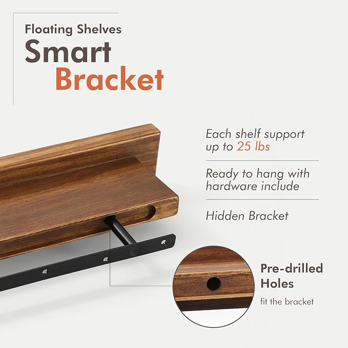 GRID FORTE Wood Floating Shelf Set of 2, 4.5D x 15W Inch Modern Reversible Wall - Image 5