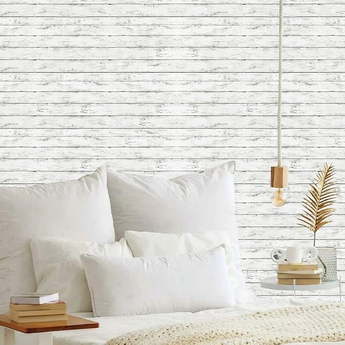 Arthome 17''x120'' White Wood Contact Paper, Peel and Stick Vinyl Wallpaper - Image 2