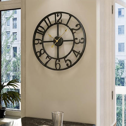 Cuspin 16 Inch Large Wall Clock, Modern Black Metal Clock - Image 8