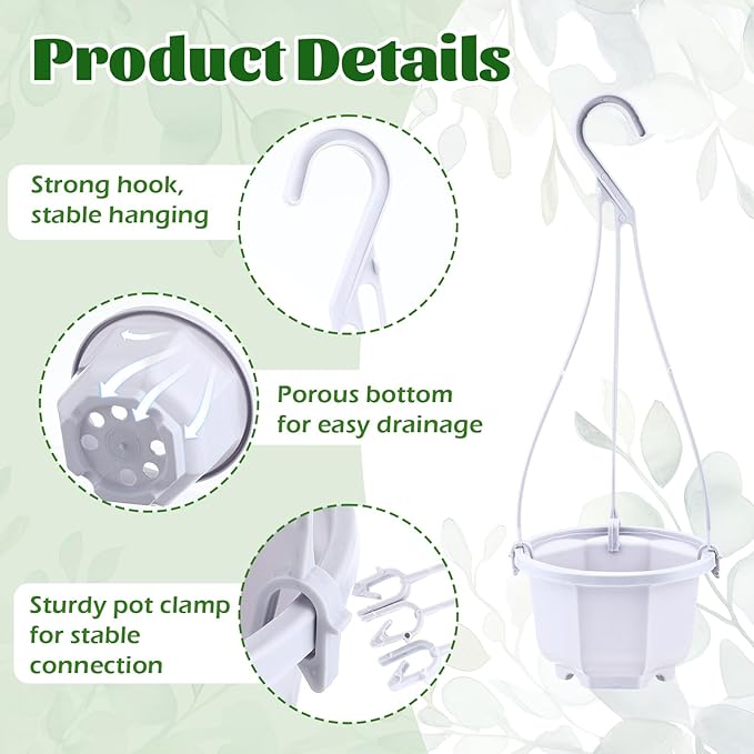Roshtia 24 Pcs Hanging Plastic Planter Pot with Hook Flower Pots Baskets Hanging Nursery Planter Holder for Outdoor Indoor Plant Garden(Ceramic White,3.7 Inch)