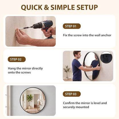 NEWBULIG 30-Inch Round Wall Mirror, Bathroom Wall Circle Mirror - Image 6