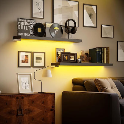 BAMEOS Floating Shelves with RGB LED, Hanging Wall Shelves - Image 5
