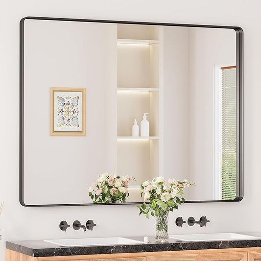 Keonjinn Black Bathroom Mirror for Over Sink, Matte Black Sandblasted Finish by Keonjinn