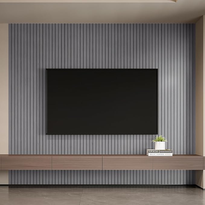 YLL YLL PVC Slat Wall Panel Peel and Stick 236"x 15.7" Faux Grey Wood Grain - Image 4
