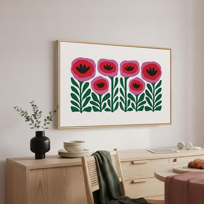Framed Floral Wall Art for Bedroom, Large Pink Flower Canvas Artwork for Living - Image 2