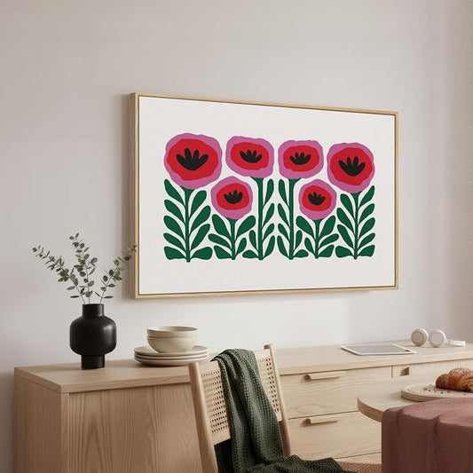 Framed Floral Wall Art for Bedroom, Large Pink Flower Canvas Artwork for Living - Image 2