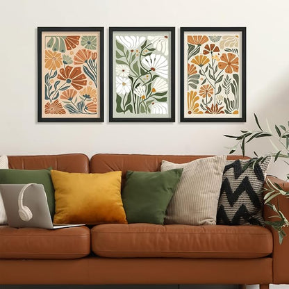 YWJKWLGS Mid Century Boho Wildflower Wall Art Set of 3, 11x16 Inch Black Framed - Image 3