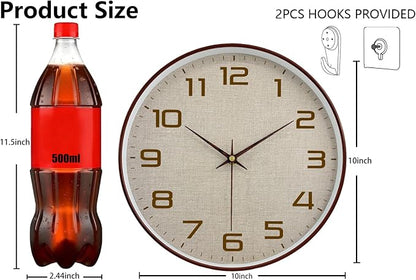 Woodgrain Wall Clock, Silent Non-Ticking Battery Operated Clock 10 Inch - Image 3