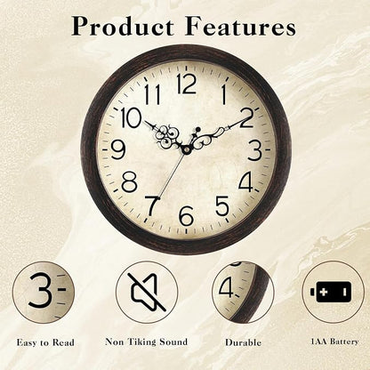 KECYET Wall Clock, Vintage Wall Clocks Battery Operated Quartz Silent - Image 3