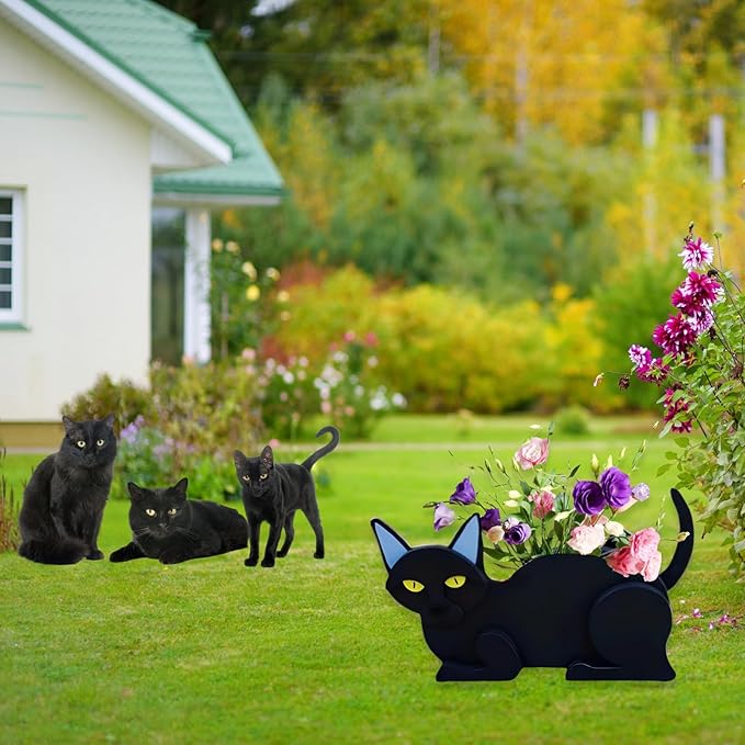 Black Cat Planter Plant Pots,Cute Garden Cat Flower Planter,Cat Planters Birthday Gifts for Women,Office,Indoor/Outdoor Decor（12.5 * 5.6 * 7.8in）