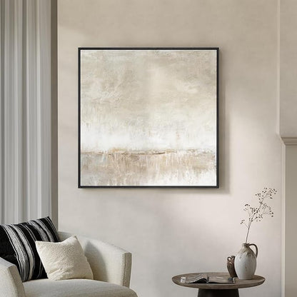 Framed Neutral Abstract Wall Art, Modern Beige and Cream Canvas Prints Artwork - Image 3