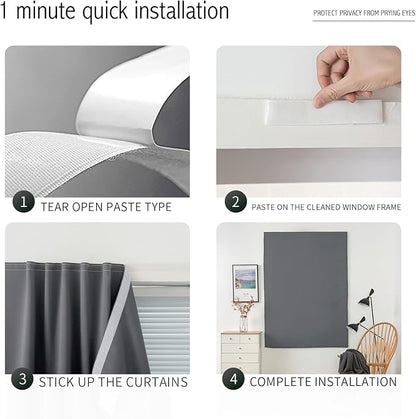 Thermal Blackout Curtains with Self-Adhesive Tape, No Rod No Drill Easy Install - Image 4